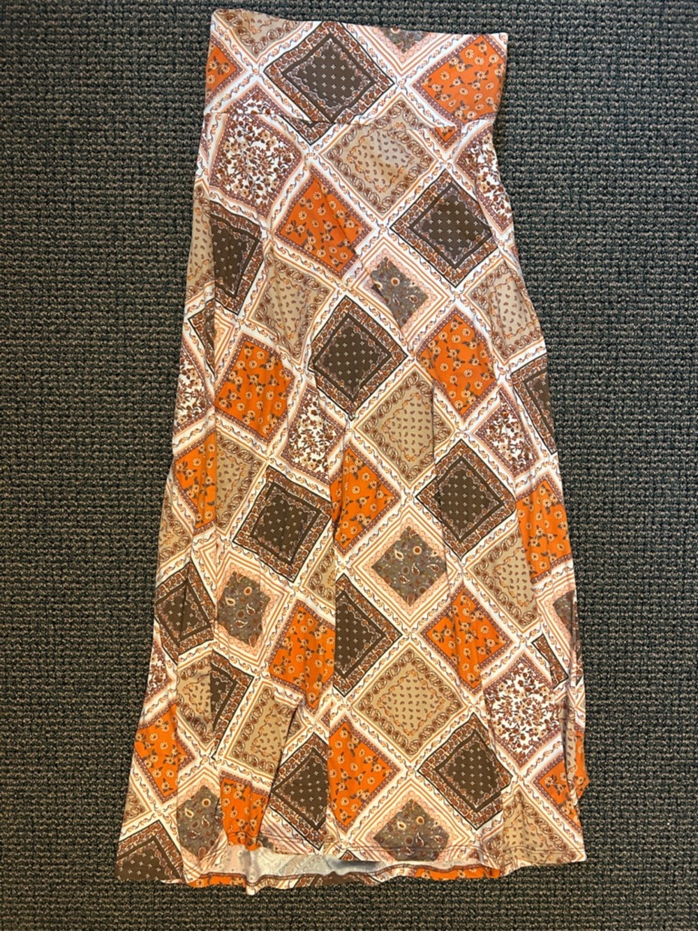 EARTHBOUND Orange and Brown Patchwork Maxi Skirt - Picture 1 of 6